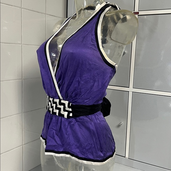 Bebe 2008 Silky Purple Peplum Deep Plunge Halter XS - Picture 10 of 16